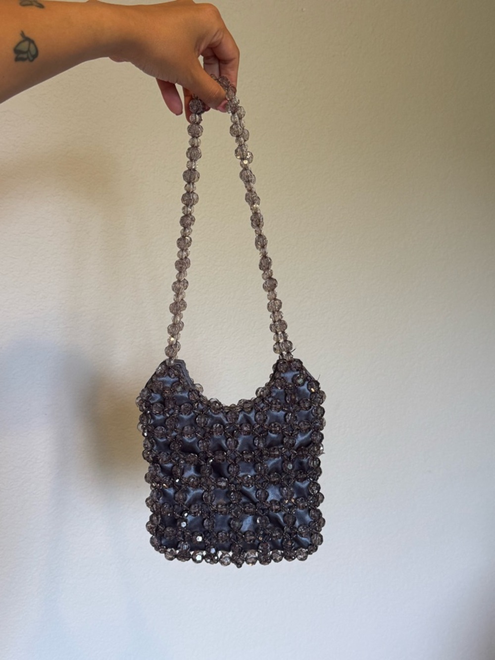 Vintage 90s-Y2K Beaded Handbag in Smoky Gray Evening Shoulder Bag